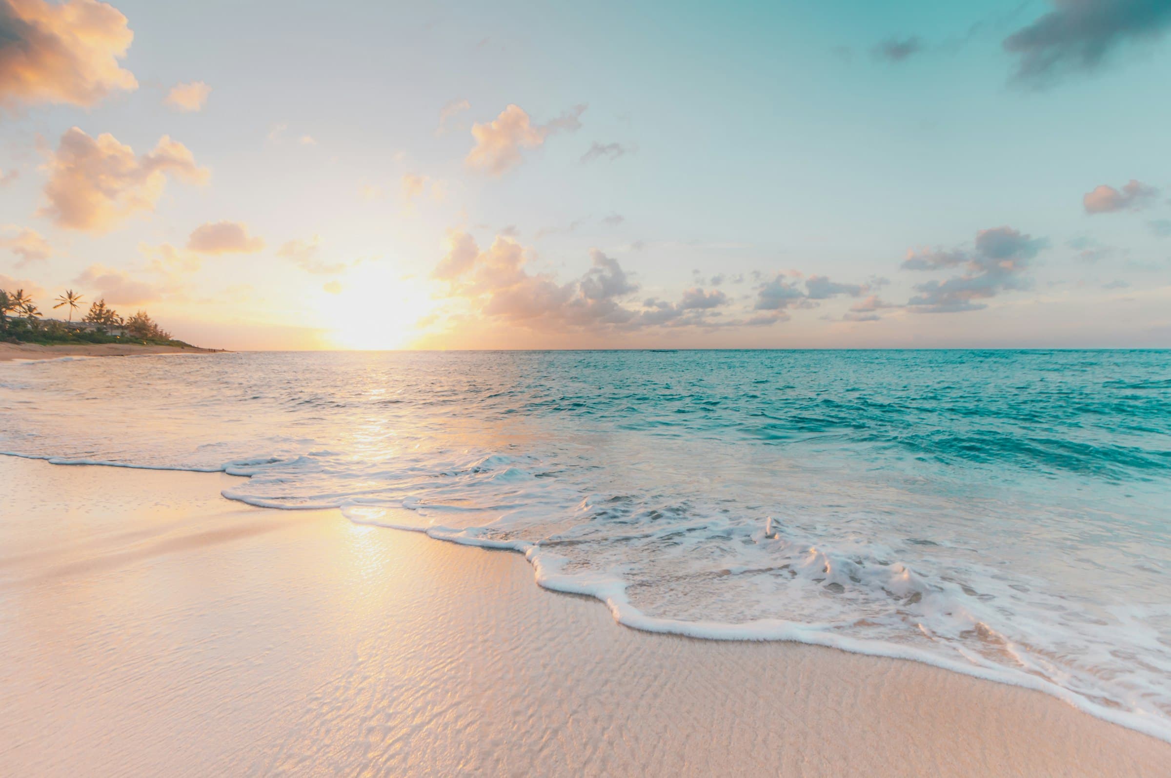 Turquoise water and white sand on a tropical coastline
